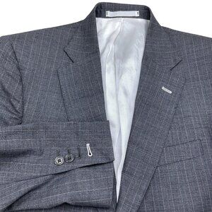 Bespoke Blazer Men 38 Gray Blue Pinstripe Surgeon Cuff Wool‎ Classic Jacket VTG